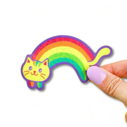 GLITTER Rainbow Cat Vinyl Sticker