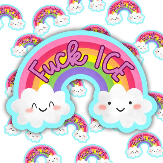 Fuck ICE Happy Rainbow Sticker