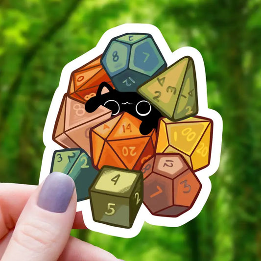 Cat and Polyhedral Dice Sticker