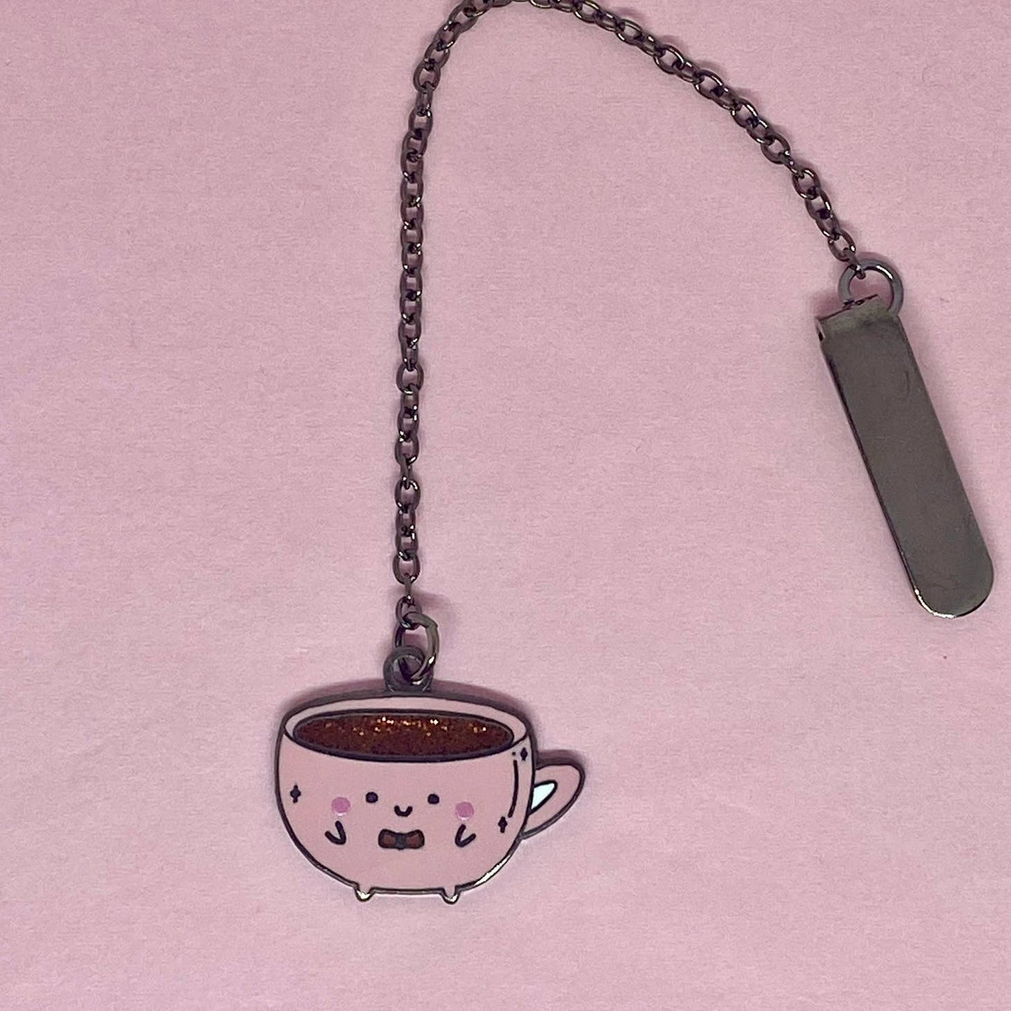 Coffee Cup Enamel Bookmark with Chain