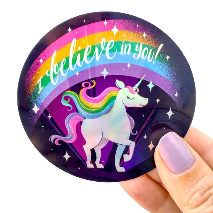 I Believe In You Rainbow Unicorn Sticker