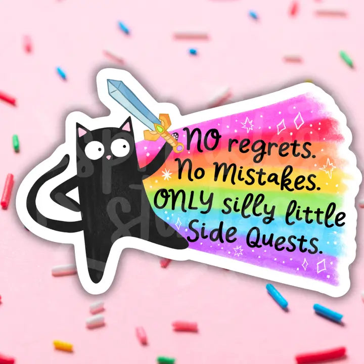 No Regrets No Mistakes Rainbow Sword Cat Sticker