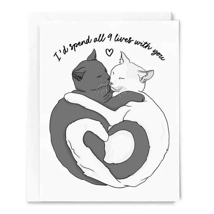I'd Spend All 9 Lives With You Cat Cuddle Heart Card