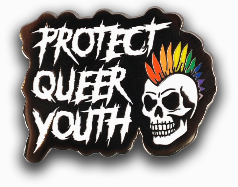 Protect Queer Youth Mohawk Skull Pin