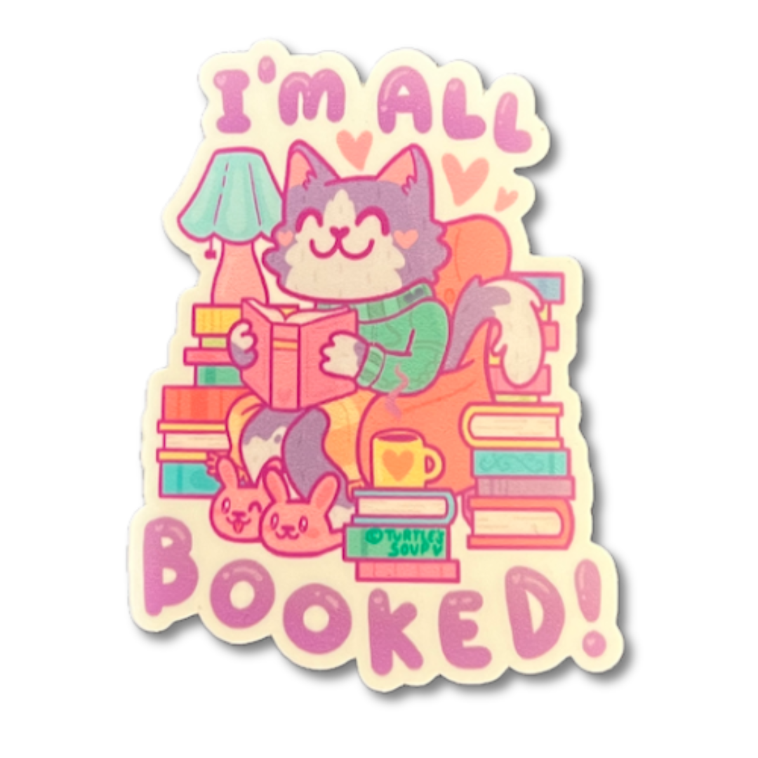 I'm All Booked Up Cat Reading Books Sticker