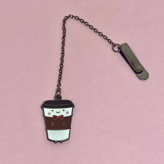 Coffee Mug Enamel Bookmark with Chain